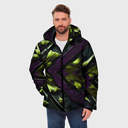 Куртка зимняя мужская Зеленые листья и фиолетовые вставки, цвет: 3D-красный — фото 2