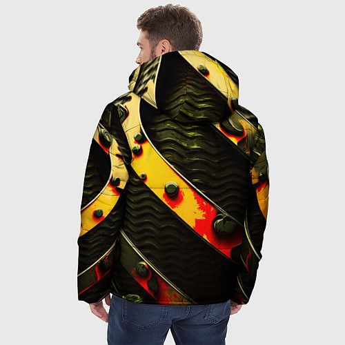 Мужская зимняя куртка Зеленая текстура оранжевые полосы / 3D-Красный – фото 4