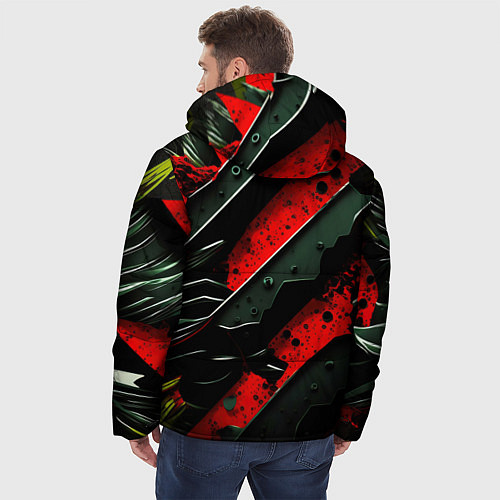 Мужская зимняя куртка Черные плашки на красном фоне / 3D-Красный – фото 4