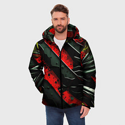 Куртка зимняя мужская Черные плашки на красном фоне, цвет: 3D-красный — фото 2