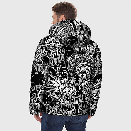 Мужская зимняя куртка Татуировки самурая / 3D-Черный – фото 4