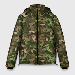 Куртка зимняя мужская Олени и дубовые листья - камуфляж, цвет: 3D-черный
