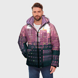 Куртка зимняя мужская Пиксельный пейзаж города - закат, цвет: 3D-черный — фото 2