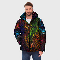 Куртка зимняя мужская Разноцветные английские буквы, цвет: 3D-черный — фото 2