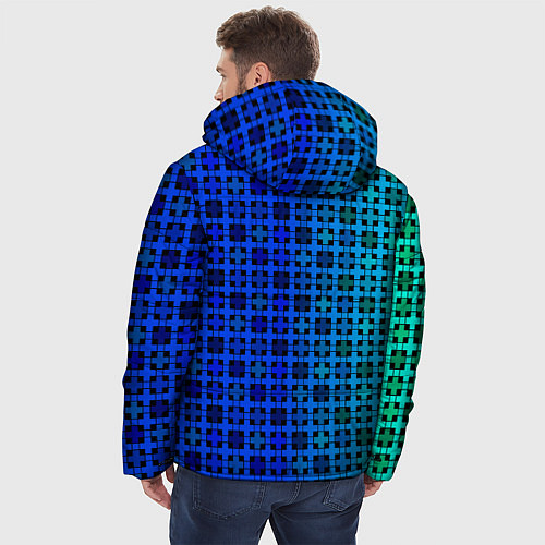 Мужская зимняя куртка Сине-зеленый геометрический узор / 3D-Красный – фото 4