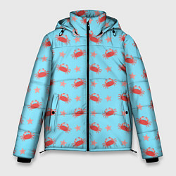 Куртка зимняя мужская Летний паттерн с крабами и морскими звездами, цвет: 3D-красный
