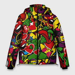 Куртка зимняя мужская Хиппи, знаки, позитифф, цвет: 3D-красный