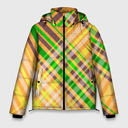 Куртка зимняя мужская Желто-зеленый геометрический ассиметричный узор, цвет: 3D-черный