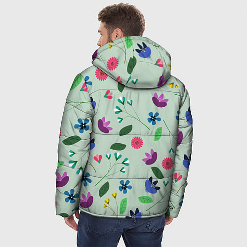 Мужская зимняя куртка Цветы, веточки и листья / 3D-Черный – фото 4
