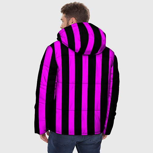 Мужская зимняя куртка В полоску черного и фиолетового цвета / 3D-Черный – фото 4