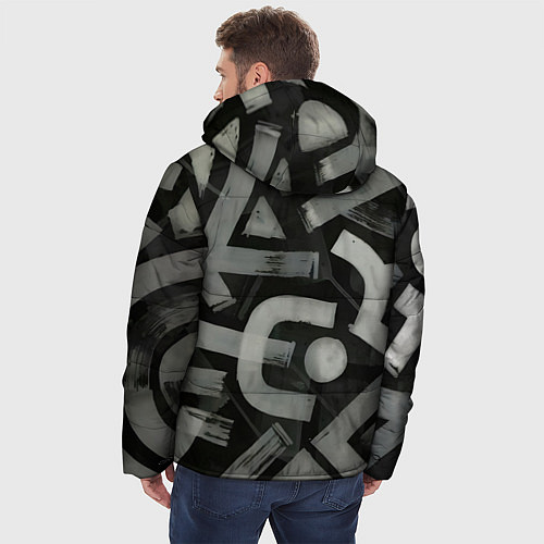 Мужская зимняя куртка Шрифтовые узоры / 3D-Черный – фото 4
