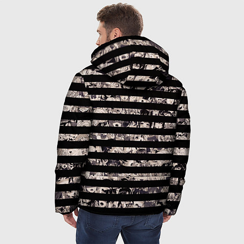 Мужская зимняя куртка В полоску с ахегао / 3D-Черный – фото 4