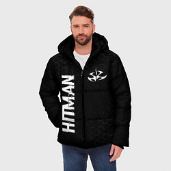 Куртка зимняя мужская Hitman glitch на темном фоне: надпись, символ, цвет: 3D-черный — фото 2