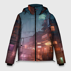 Куртка зимняя мужская Киберпанк город будущего, цвет: 3D-светло-серый