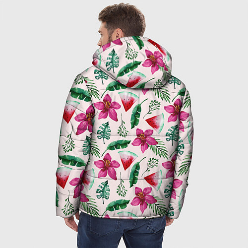 Мужская зимняя куртка Арбузы, цветы и тропические листья / 3D-Светло-серый – фото 4