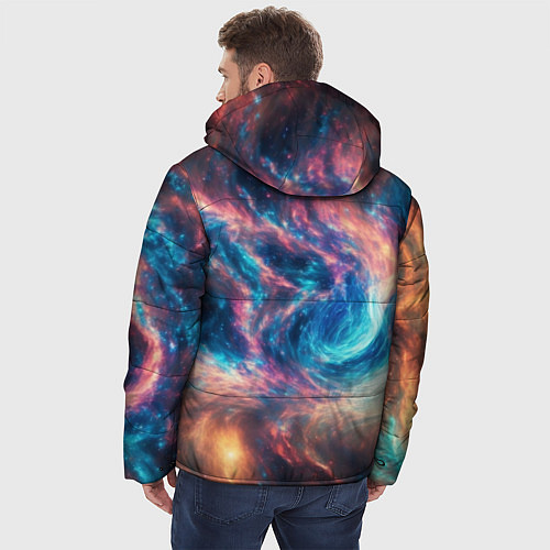 Мужская зимняя куртка Космические узоры необычные / 3D-Черный – фото 4