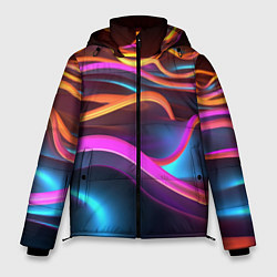 Куртка зимняя мужская Неоновые фиолетовые волны, цвет: 3D-светло-серый