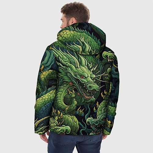 Мужская зимняя куртка Зеленые драконы: арт нейросети / 3D-Черный – фото 4