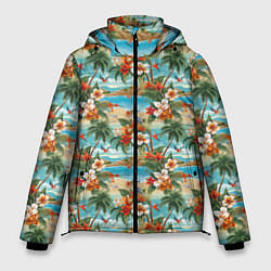 Куртка зимняя мужская Гавайский остров и цветы, цвет: 3D-черный