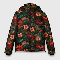 Куртка зимняя мужская Тропические цветы паттерн, цвет: 3D-красный