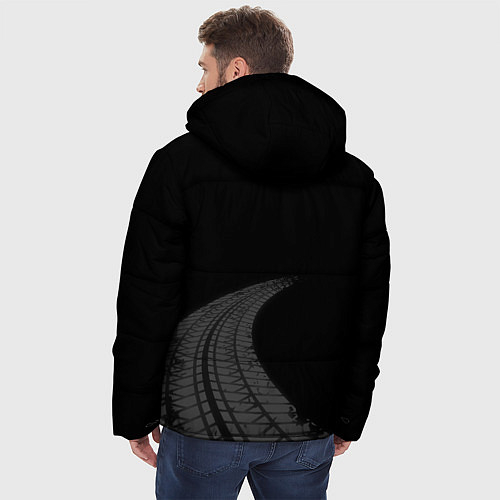 Мужская зимняя куртка Nissan speed на темном фоне со следами шин: надпис / 3D-Черный – фото 4