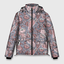 Куртка зимняя мужская Нежный цветочный принт, листья, цвет: 3D-светло-серый
