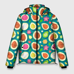 Куртка зимняя мужская Текстура авокадо и цветы, цвет: 3D-черный