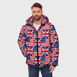 Куртка зимняя мужская Флаги США и Англии, цвет: 3D-черный — фото 2