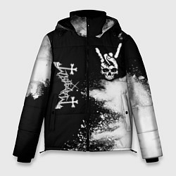 Куртка зимняя мужская Mayhem и рок символ на темном фоне, цвет: 3D-черный