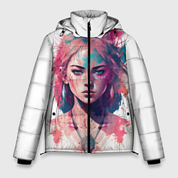 Куртка зимняя мужская Девушка акварельные краски, цвет: 3D-черный