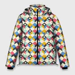 Куртка зимняя мужская Абстракция из цветных кубиков, цвет: 3D-красный