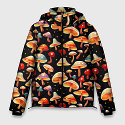 Куртка зимняя мужская Разноцветный грибной паттерн, цвет: 3D-черный