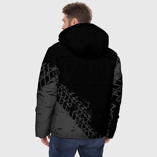 Мужская зимняя куртка Geely speed на темном фоне со следами шин: надпись / 3D-Черный – фото 4