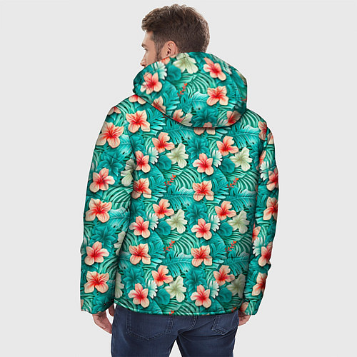 Мужская зимняя куртка Летние цветочки паттерн / 3D-Черный – фото 4
