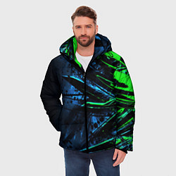 Куртка зимняя мужская Black green abstract, цвет: 3D-светло-серый — фото 2