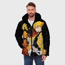 Куртка зимняя мужская Зеницу и иероглифы - клинок, цвет: 3D-черный — фото 2