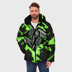 Куртка зимняя мужская Зелёный рунический камень киберпанк, цвет: 3D-светло-серый — фото 2