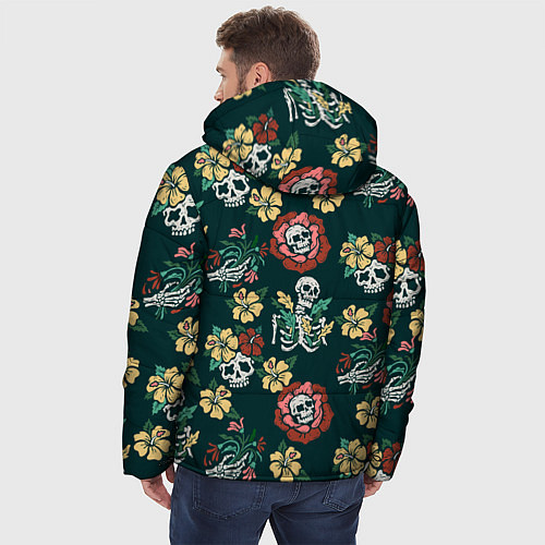 Мужская зимняя куртка Скелеты и черепа среди цветов / 3D-Светло-серый – фото 4