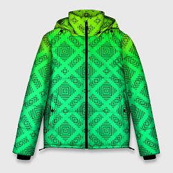 Куртка зимняя мужская Желто-зеленый градиентный фон с геометрическим узо, цвет: 3D-черный