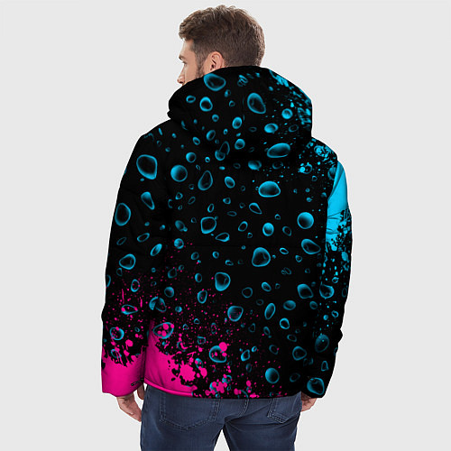 Мужская зимняя куртка Mercedes - neon gradient: надпись, символ / 3D-Черный – фото 4