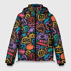 Куртка зимняя мужская Halloween colorful pumpkins, ghosts, spiders, цвет: 3D-светло-серый