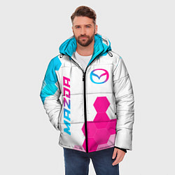 Куртка зимняя мужская Mazda neon gradient style: надпись, символ, цвет: 3D-черный — фото 2