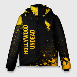 Куртка зимняя мужская Hollywood Undead - gold gradient: надпись, символ, цвет: 3D-черный