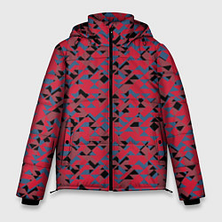 Куртка зимняя мужская Черные и синие треугольники на красном, цвет: 3D-светло-серый