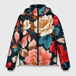 Куртка зимняя мужская Летние цветы - паттерн, цвет: 3D-светло-серый