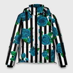 Куртка зимняя мужская Полосы и бирюзовые розы, цвет: 3D-светло-серый