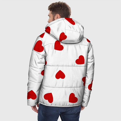 Мужская зимняя куртка Красные сердечки на белом / 3D-Черный – фото 4