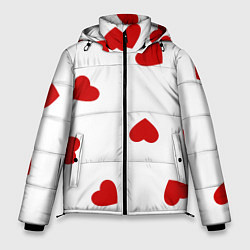 Куртка зимняя мужская Красные сердечки на белом, цвет: 3D-черный