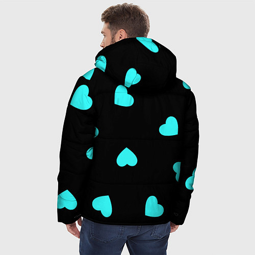 Мужская зимняя куртка С голубыми сердечками на черном / 3D-Черный – фото 4