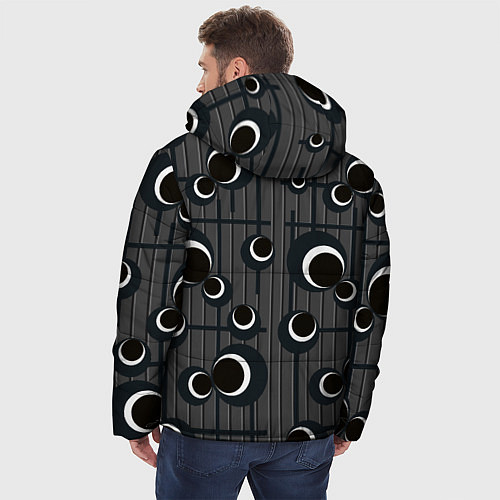 Мужская зимняя куртка Черные и белые круги на сером / 3D-Черный – фото 4
